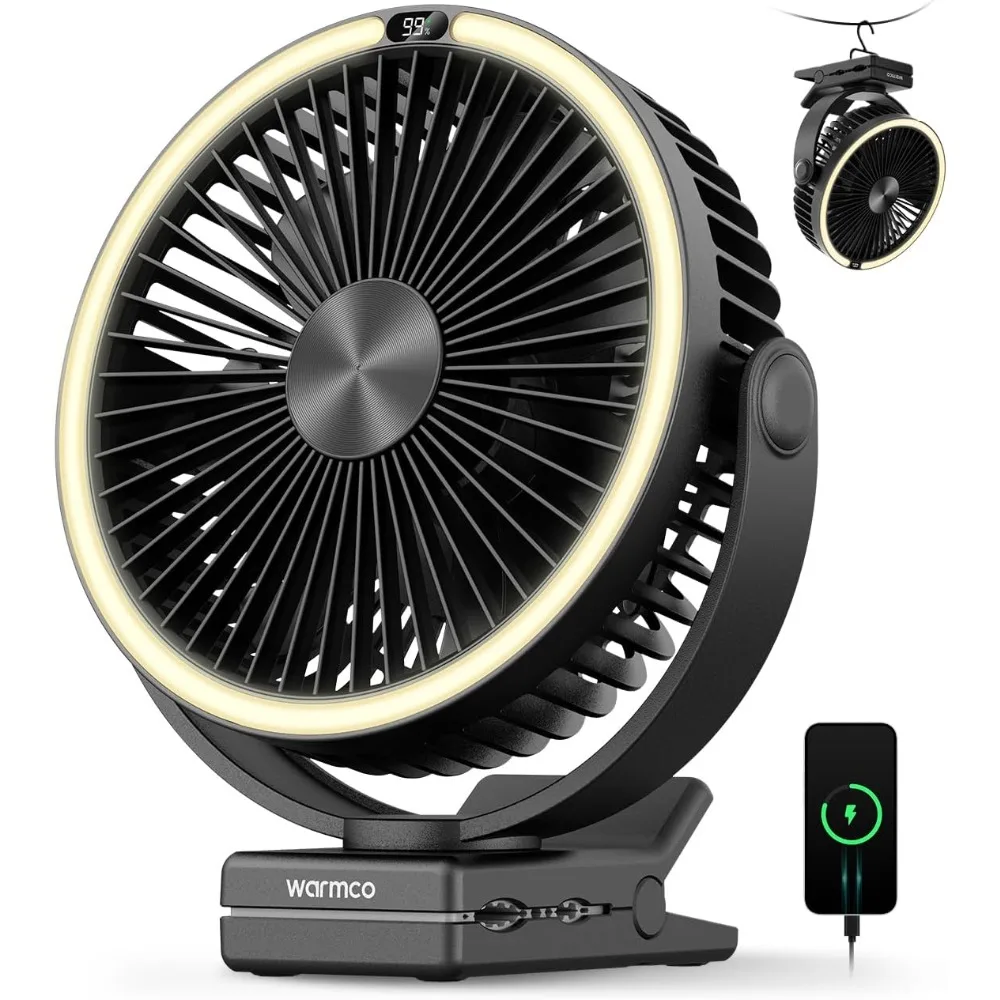 

US Shipping 15000mAh Rechargeable Clip on Fan Portable 8 Inch Battery Desk Fan with LED Lantern 360 Rotate 4 Speeds for