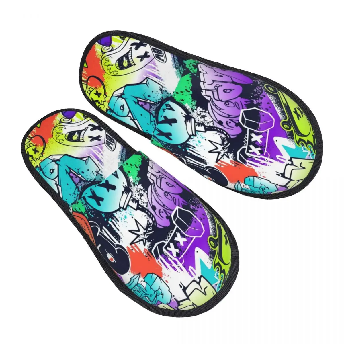 مخصص الشارع الفن نمط الكلمات وحوش الكرتون رغوة الذاكرة النعال النساء مريح دافئ الكتابة على الجدران الفن شبشب منزل