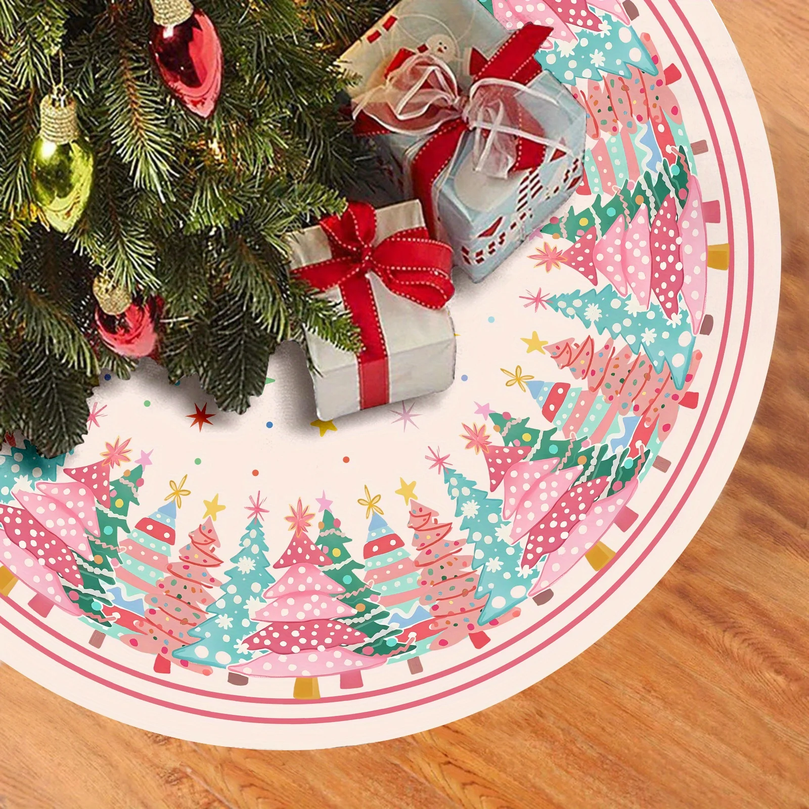 VIKAMA Rosa kleiner Baumrock, Weihnachtsbaumrock für Baum, Basisabdeckung, Matte, Weihnachtsdekoration für Zuhause, Innenbereich, Urlaub, Party, Dekoration