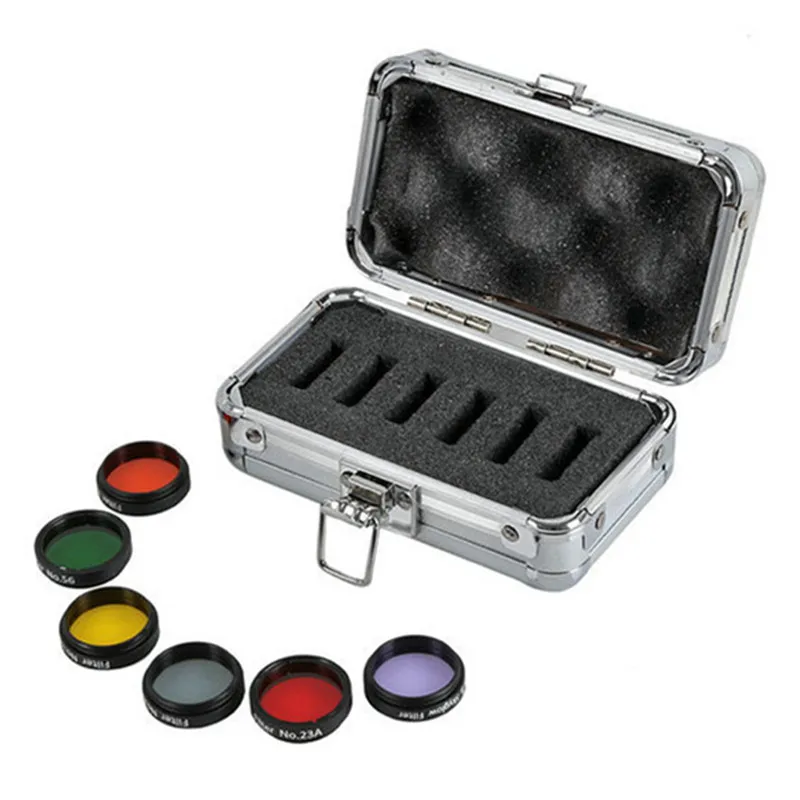 Agnicy 1.25 Inches M28*0.6mm Color Filter 6 Colors Set Yellow Orange Red Green Blue Moon Nebula Filter with Aluminum Box