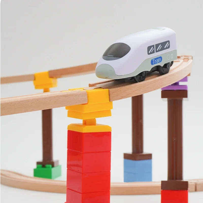 5 Stück Universal-Holzschienen, Anschlüsse, Zubehör, große Blöcke, drehbare Verbindungsadapter, passend für Markenzugschienen