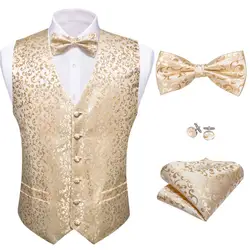 Luxury Men's Vest Silk Embroidered Beige Flower Slim Fit Waistcoat Tie Set Wedding Formal Sleeveless Jacket Barry Wang