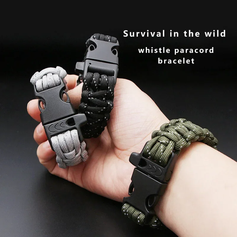 24.5cm Nine Core Reflective Paracord Escape Emergency Glowing Plaited Rope EDC Survival Saving Bracelet with Whistle Tools