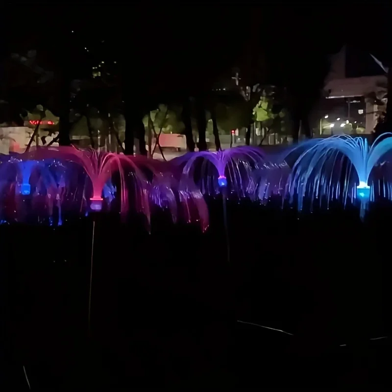 Fairy Garden Double Glowing Bloom Solar Fiber Optic Stake Lights Waterproof Outdoor Lawn Yard Patio Landscape Decoration