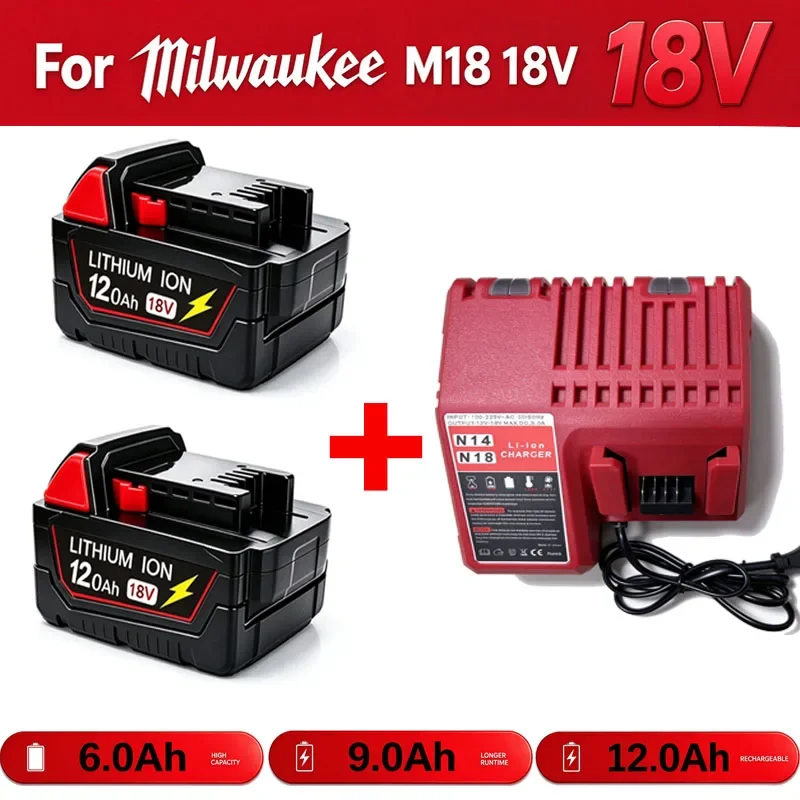 18V Battery 12000mAh High Energy Battery, For Milwaukee M18B5 48-11-2402 48-11-2411 48-11-2401 MIL-12A