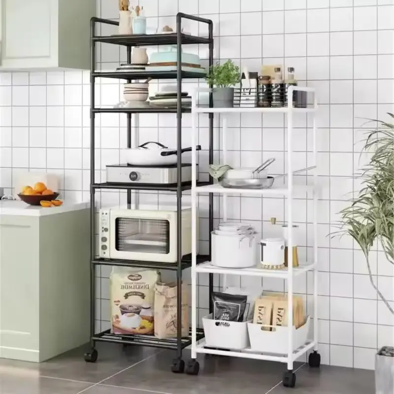 Floor-Standing Multi Layer Storage Rack Shelf with Pulley Trolley Bathroom Kitchen Microwave Storage Rack Kitchen Accessories image 2