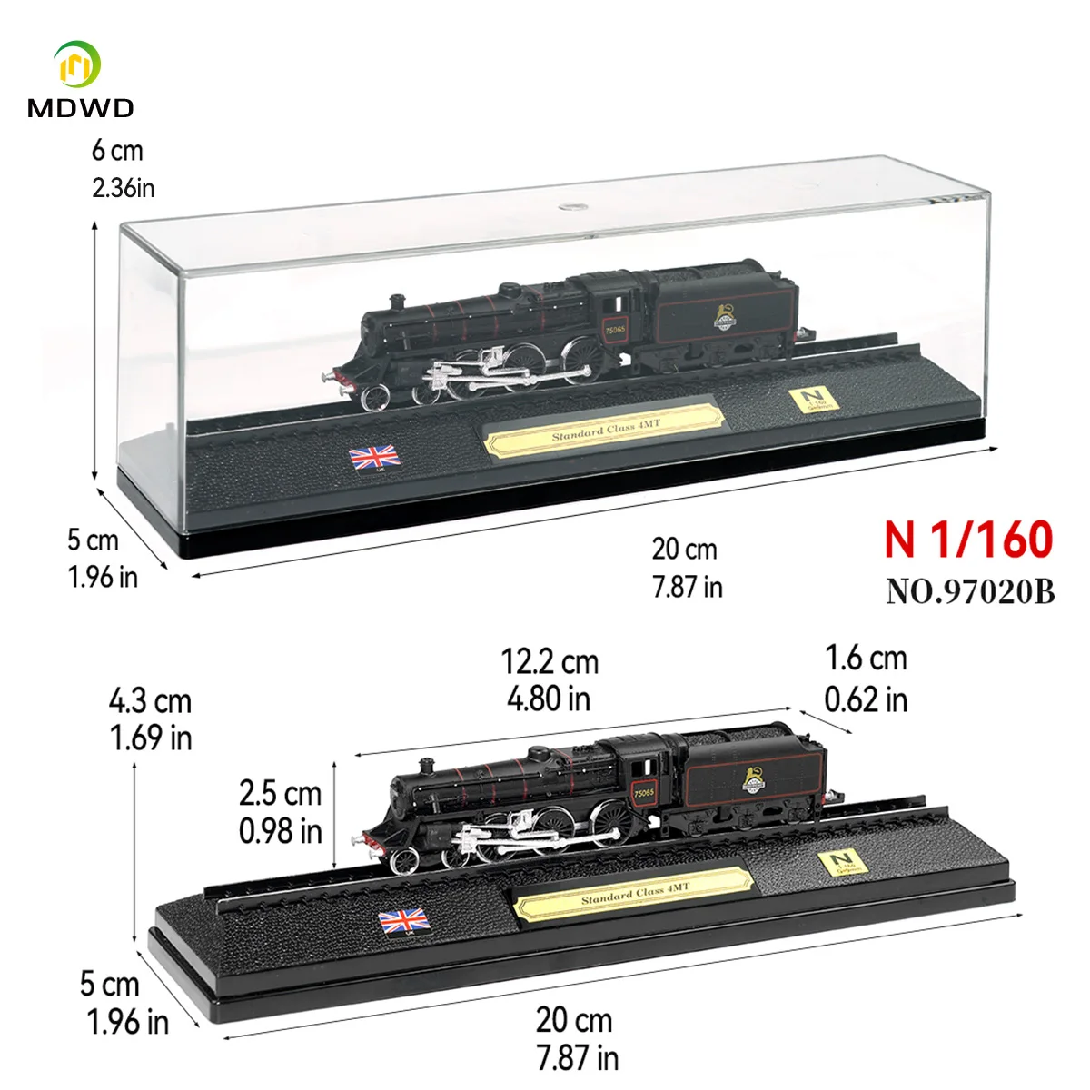 N Scale Model Railroad Static Plastic Locomotives with Base and Dustproof Display Case for Model Trains Display