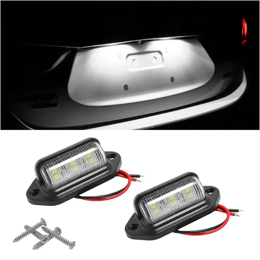 2PCS 6 LED Car License Number Plate Light For SUV Truck Trailer Van Tag Step Lamp White Bulbs Car Products License Plate Lights
