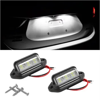 2PCS 6 LED Car License Number Plate Light For SUV Truck Trailer Van Tag Step Lamp White Bulbs Car Products License Plate Lights