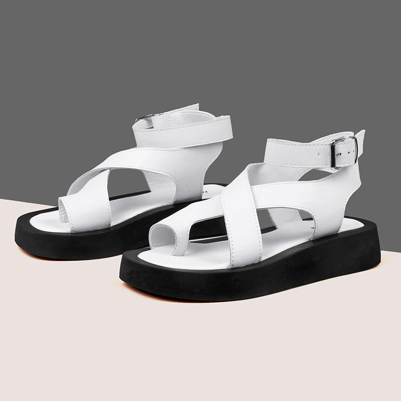 Sandalias AIYUQI de piel auténtica para mujer, novedad de verano 2024, sandalias con Clip dedos, zapatos romanos para mujer, sandalias Muffin WHS MTO