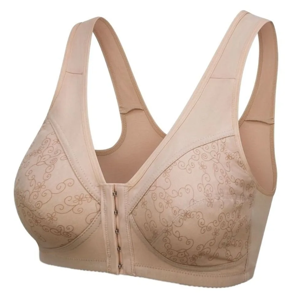 

Breathable Thin Front Button Bra Convenient Plus Size Elderly Bra Widen Straps Intimates Flower Underwear Women