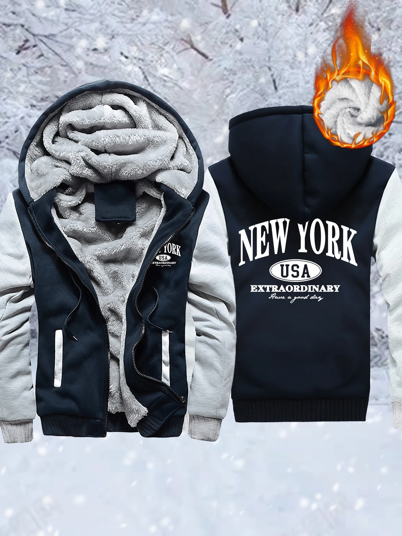 

Мужская утепленная куртка с буквенным принтом New York, США, зимняя камуфляжная одежда, универсальная повседневная уличная одежда, флисовые свободные пальто на молнии