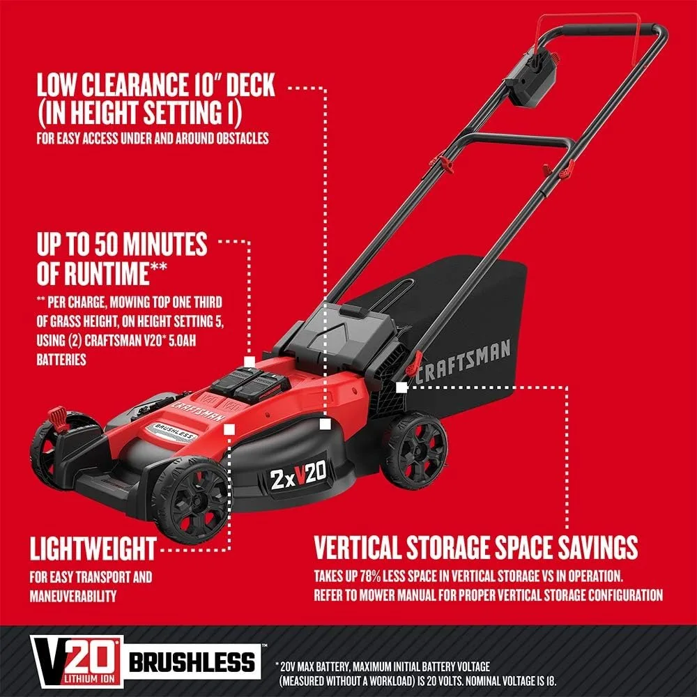 V20 Lawn Mower, Push Mower, Lightweight and Portable, Grass Bag, Battery and Charger Included (CMCMW220P2)