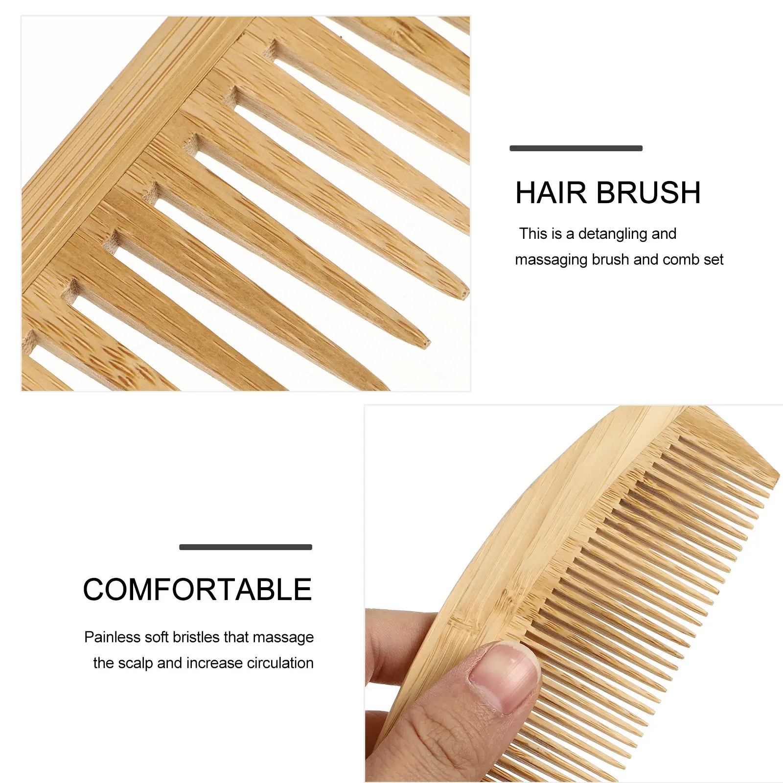 

7Pcs Bamboo Hair Brush Comb Wooden Hairbrush Portable Lightweight Scalp Massage Styling Set for Men Women Kids All Hair
