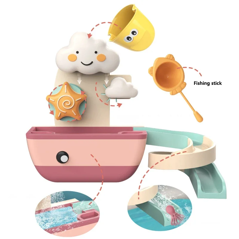 Jouet de Bain pour Bébé, Douche, Roue à Eau, Jeu de Pêche, Nuage de Dessin Animé, Piscine, Cadeau pour Enfant