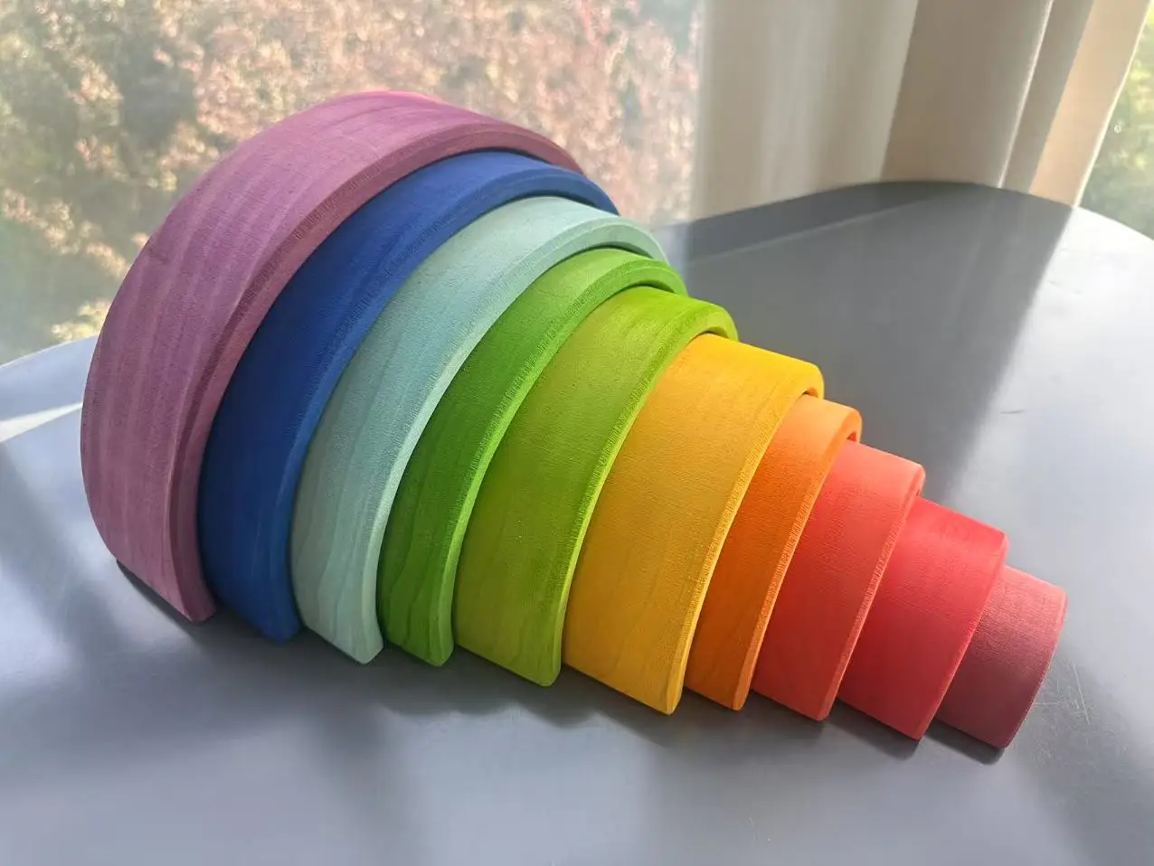 Crianças de madeira arco-íris empilhador pastel blocos de construção semi-círculo bolas placa unpaint empilhamento brinquedos