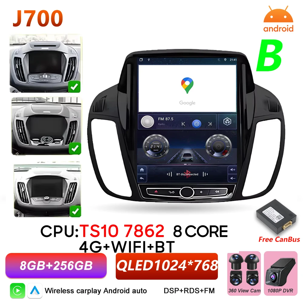 Android 16 autoradio voor Ford C-MAX Kuga 2 Escape 3 2012-2019 multimediaspeler draadloze Carplay BT Auto 5G stereo DSP RSD