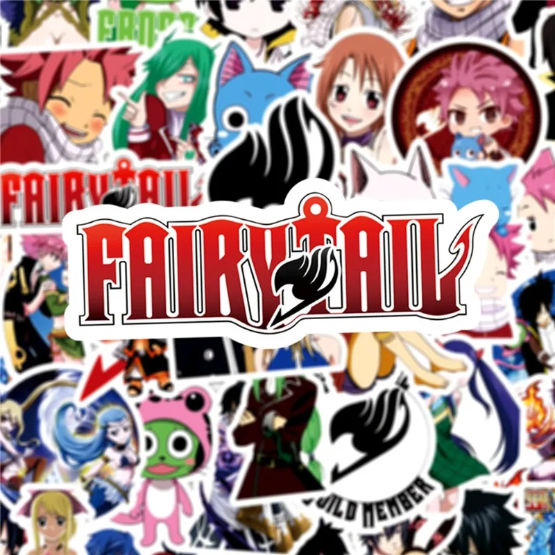 50pcs Fairy Tail Anime Peripheral Stickers Natsu Wendy Lucy Cute DIY Skateboard Phone Notebook Graffiti Decals Gift