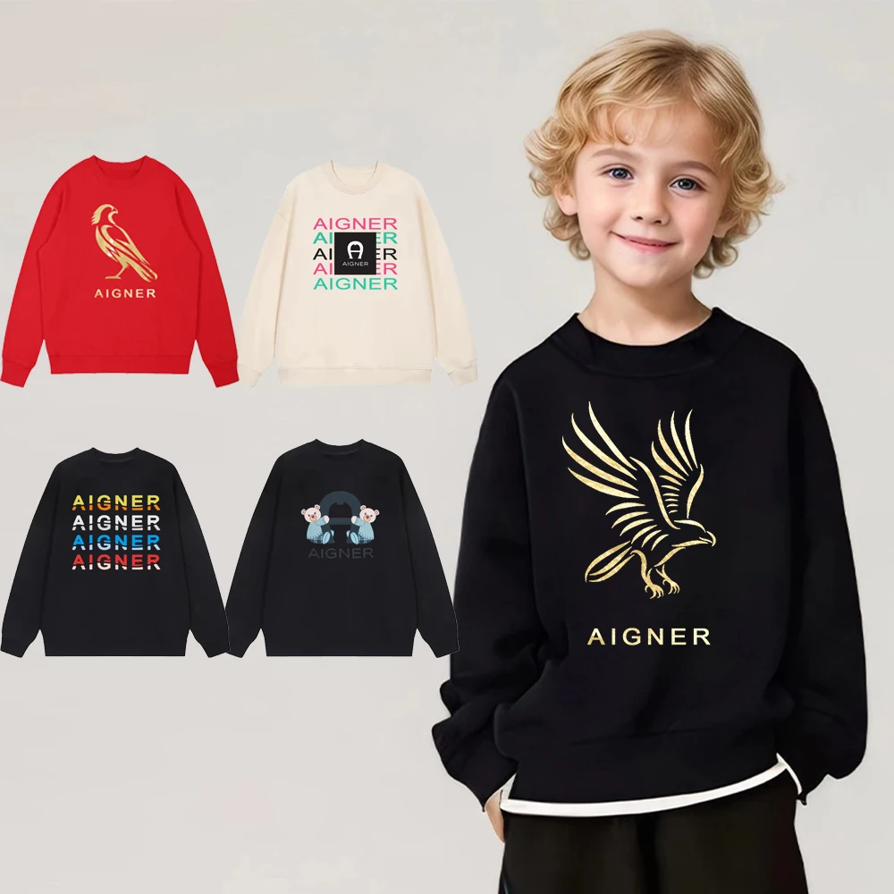 

Fashion boys' sportswear autumn long sleeved pullover trend eagle letter children's hoodie warm children's winter clothes