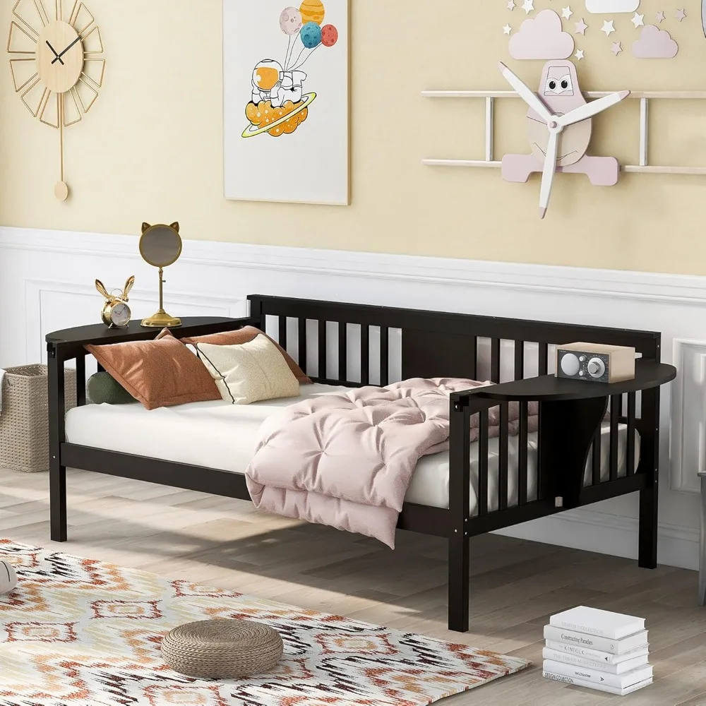 Sofá cama doble de tamaño Harper & Bright Designs, estructura de sofá doble de madera con mesa plegable pequeña, soporte de listones de madera, sin somier N