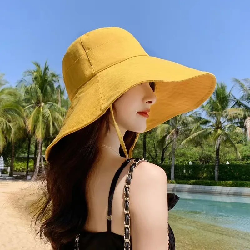 

Summer Wide Brim Sun Hat Women's Foldable Travel Packable Bucket Hat Japanese UV Sunscreen Cotton Linen Beach Cap Fisherman Hat