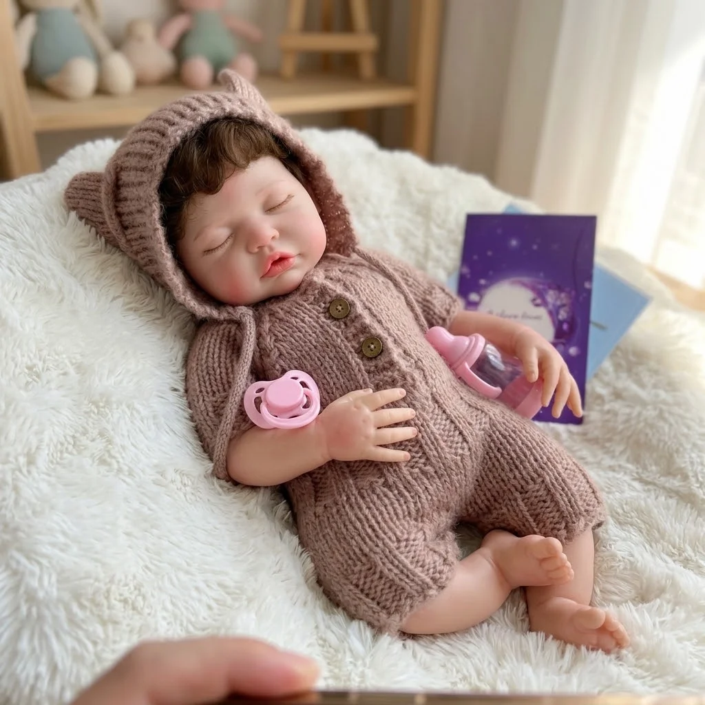 18 Inch Full Body Silicone Reborn Doll Rooted Hair Open Eyes Open Mouth Hand Painted Waterproof Collectible for Birthday Gifts