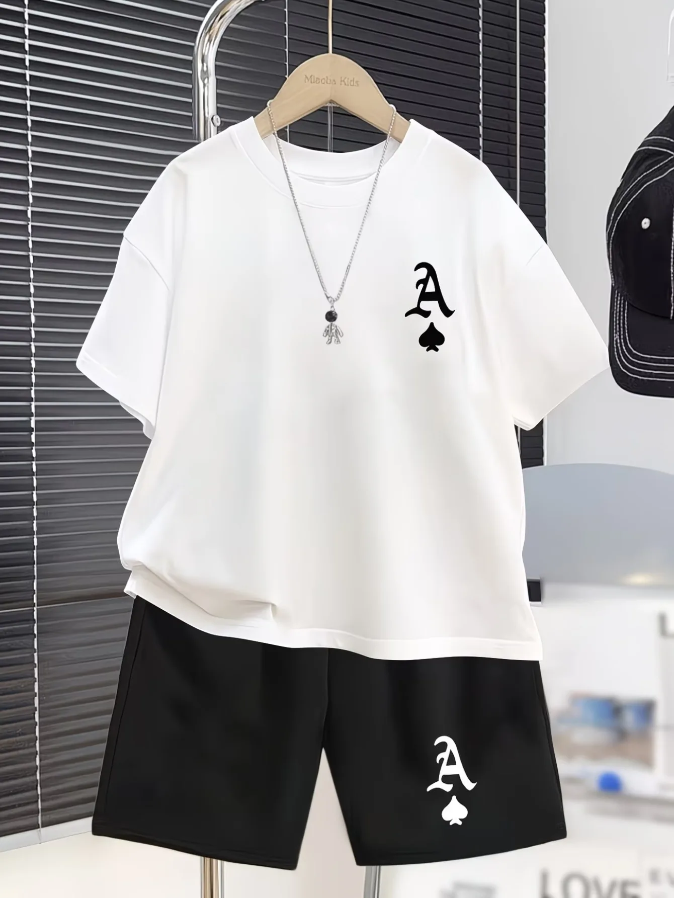 Teen Boys' Peach A-pattern Casual Summer Short-sleeve Set Fashionable Outdoor Sport T-shirt and Shorts Two-piece Outfit