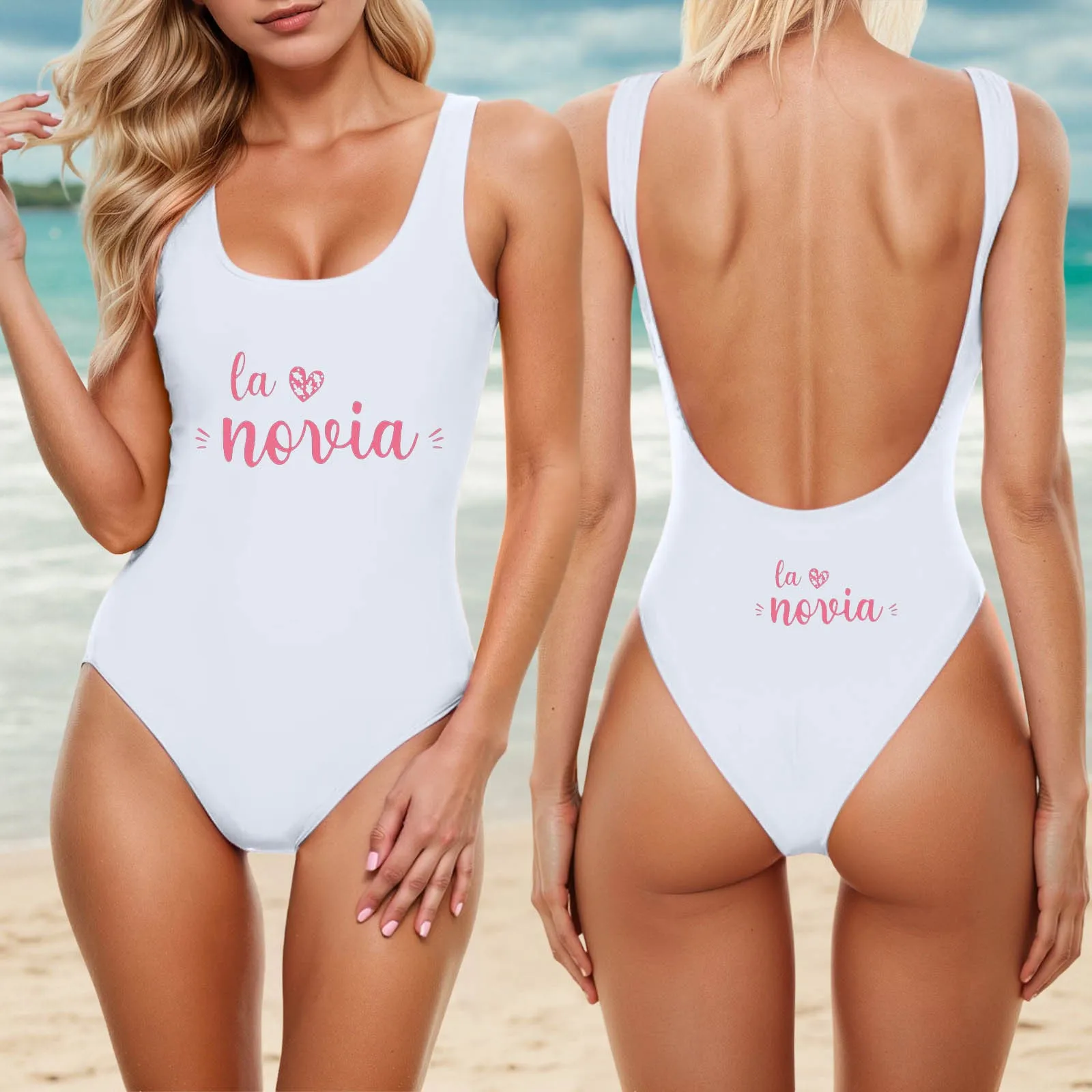 

2025 One-Piece Swimsuit Women Letter Print Summer Swimwear Higt Cut Low Back Bathing Suit Bachelor Party Swimming Suit Beachwear