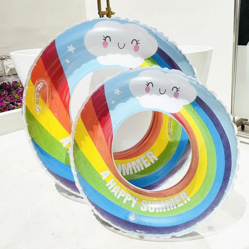 2026  Internet Famous Rainbow Swim Ring Adult Kids Armpit Float Inflatable Life Ring For Men Women Beach Party Toy Funny Design