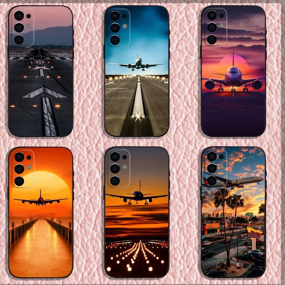 Travel aircraft airport take off Phone Case For Samsung S24,S21,S22,S23,S30,Ultra,S20,Plus,Fe,Lite,Note,10,9,5G Black Soft Shell