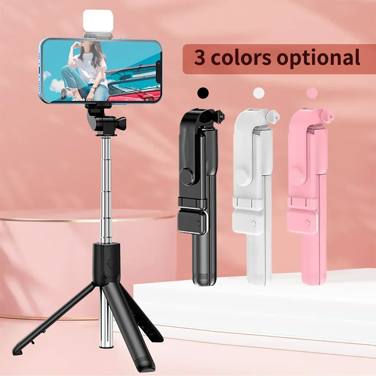 Custom 3 in 1 R1 R1S Rotating Selfie Stick Mobile Tripod Stand 360 Rotation Smart With Led Fill Light Remote Control For Phone