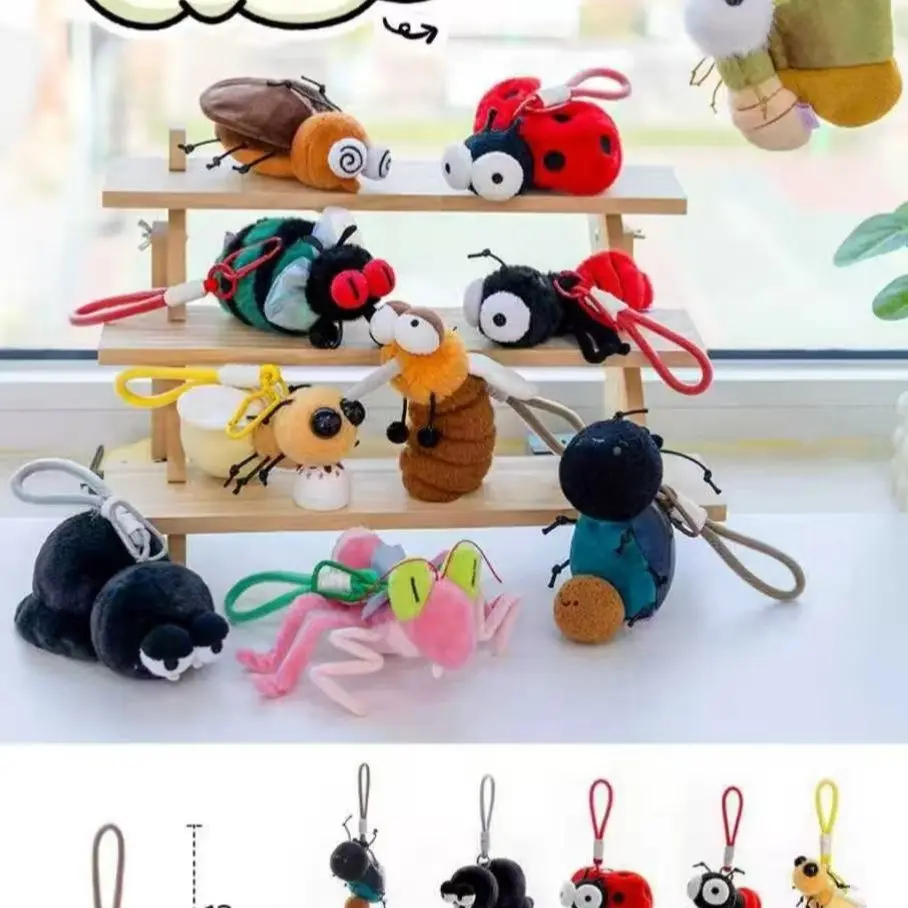 Cute Insect Plush Keychain Set Ladybug Bee Ant Mantis Bag Charm Pendant For Women Backpack Handbag Decoration Three-dimensional
