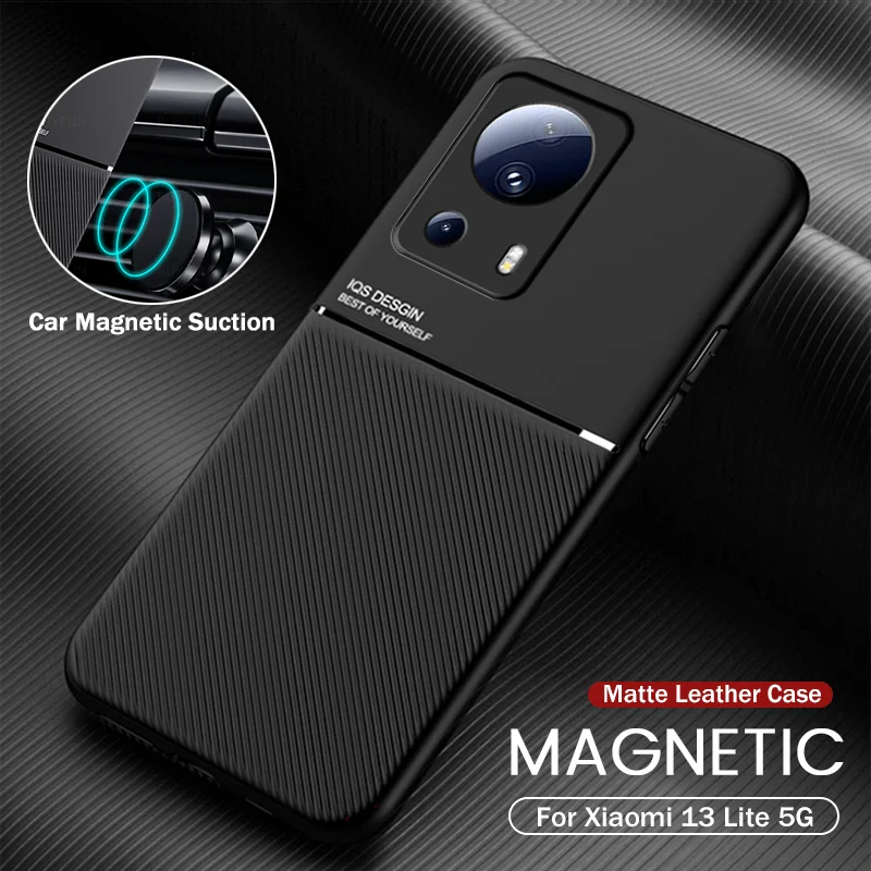 Car Magnetic Holder Leather Cover For Xiaomi 13 Lite 5G Case Silicone Shockproof Coque Xiomi Mi 13Lite Light 5G 2210129SG 6.55