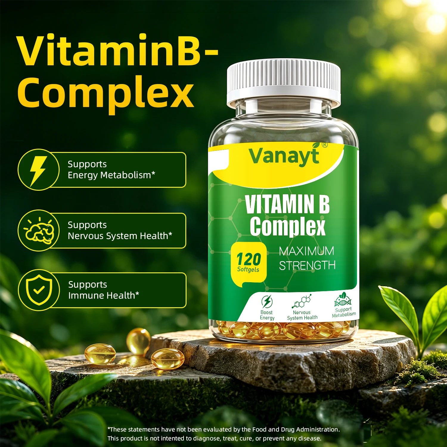 Maximum Strength B Complex Vitamin Softgels 120pcs Adult Daily Dietary Supplement Nutrient Support for Energy Production General Body Wellness