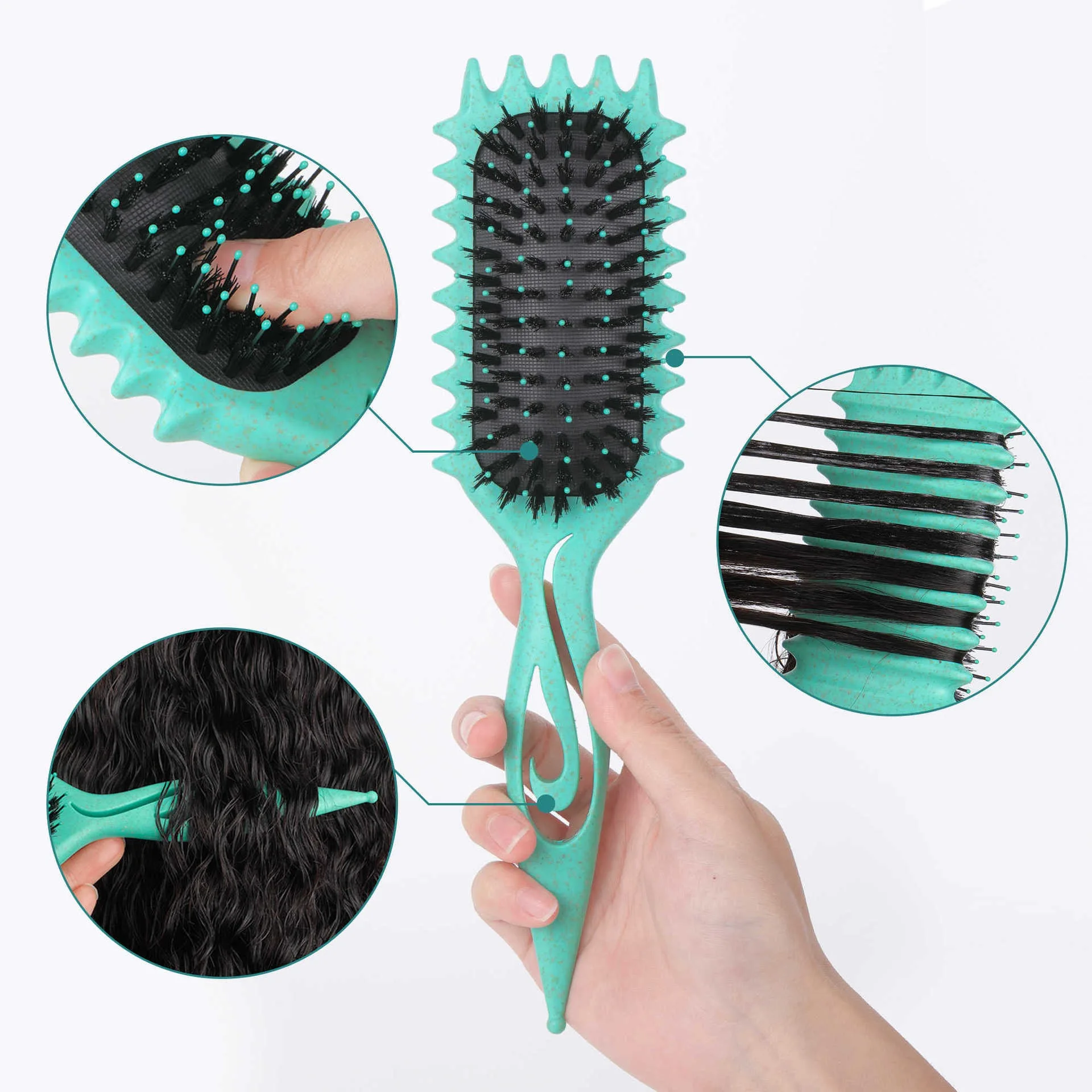 Curl Define Styling Brush for Tangled Hair Hollow Nylon Bristle Detangling Comb Shaping & Defining Curls Hairdressing Tool