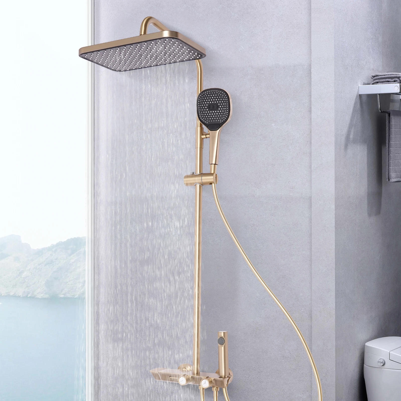Thermostatisches Duschset, mit Kopfbrause und Handbrause, wandmontiertes, verstellbares Duschset für Hotels und Privathaushalte, G1/2-Anschluss – Detail 8
