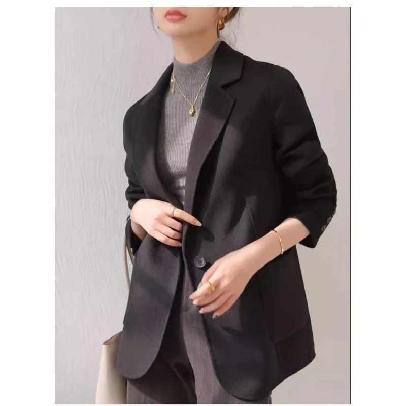 Camel-colored Woolen Suit Jacket Women Female 2025 Autumn/winter New Long-sleeve Short Coat High Quality Fashion Blazer Women