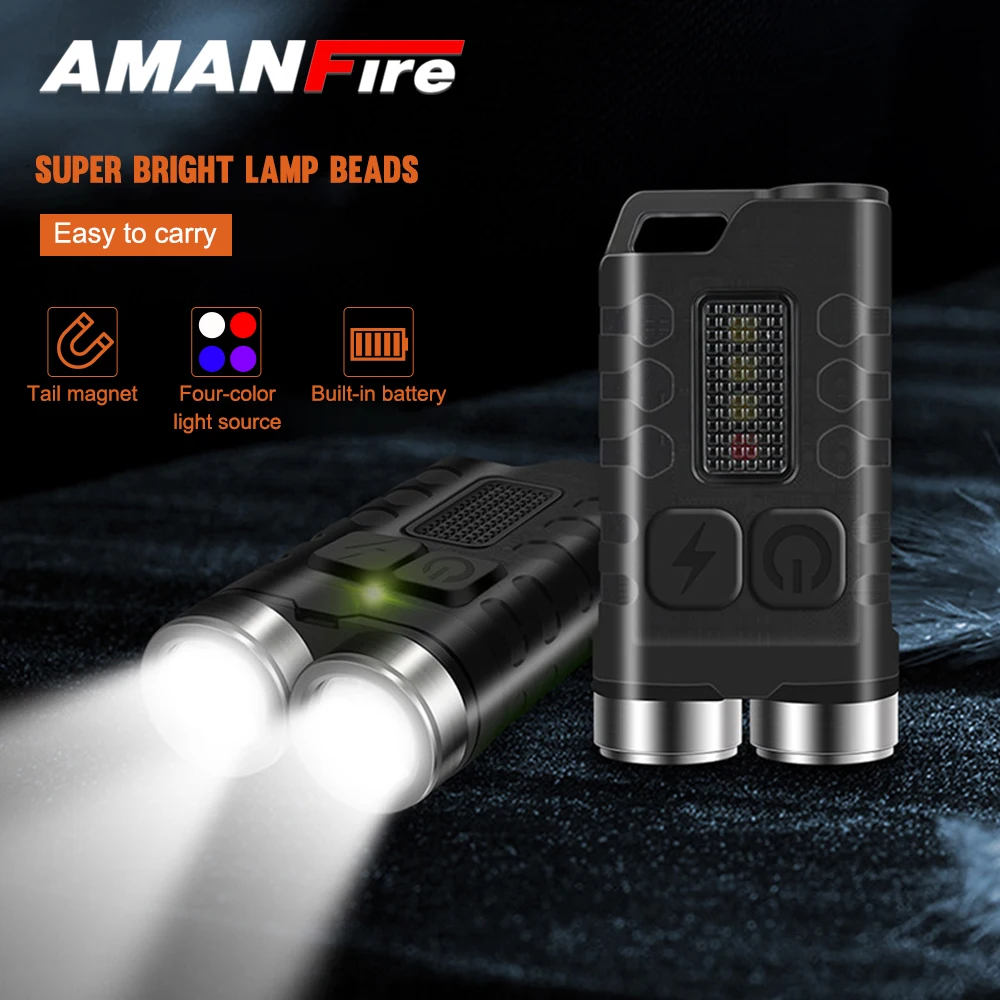 Amanfire V3 EDC Flashlight 900LM Mini Keychain LED Light 10 Modes Rechargeable Waterproof UV Pet Urine Stains Detector Torch