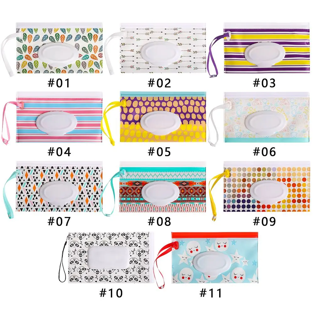 1pc Cute Fashion Snap-Strap Baby Product Flip Cover Carrying Case Stroller Accessories Tissue Box Wet Wipes Bag Cosmetic Pouch