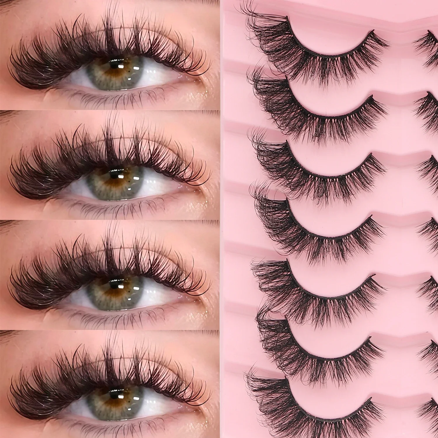 7 Pairs Fluffy False Eyelashes 8-18mm Mixed Length Faux Mink Voluminous Reusable Fake Lashes Home & Salon Use