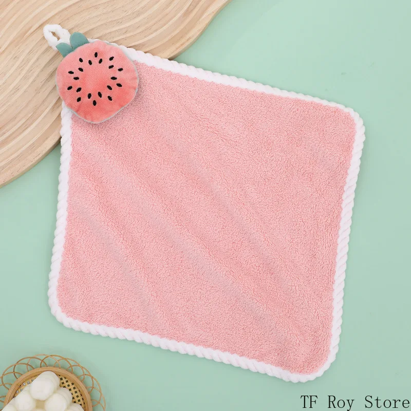 Cartoon Coral Fleece Hand Towel Baby Handkerchief Soft Water-absorbent Square Hanging Towel for Kitchen Bathroom Accessories