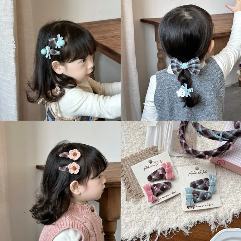 

Plaid Bow Hair Clips for Girls Cartoon Rabbit Design Knit Flower Barrettes Multiple Styles Available Non Slip Cute Daily Wear