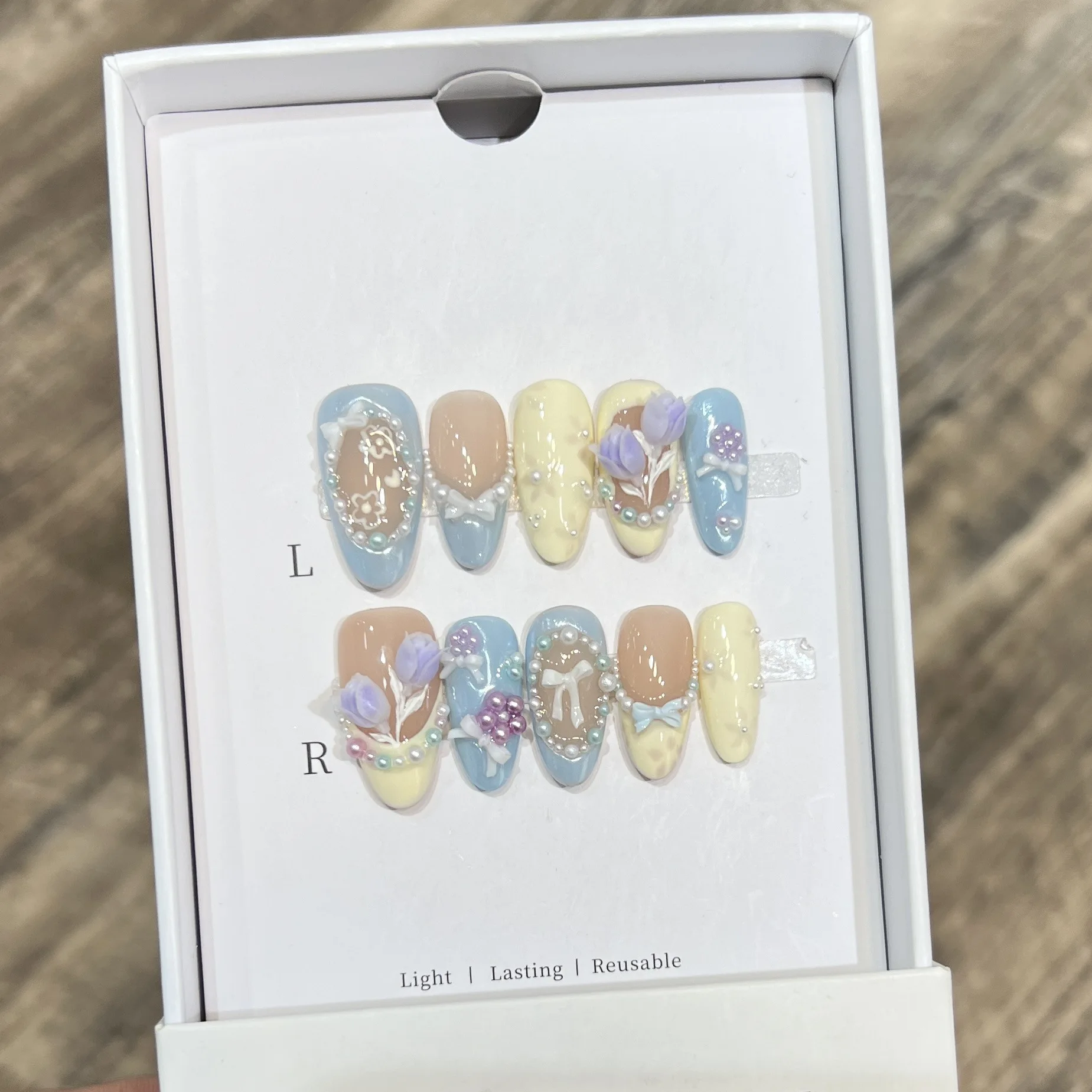 

10 шт., летние миндалевидные накладные ногти ручной работы с 3D розами, французский пресс на ногтях, милый бант, жемчужный дизайн, съемные накладные ногти