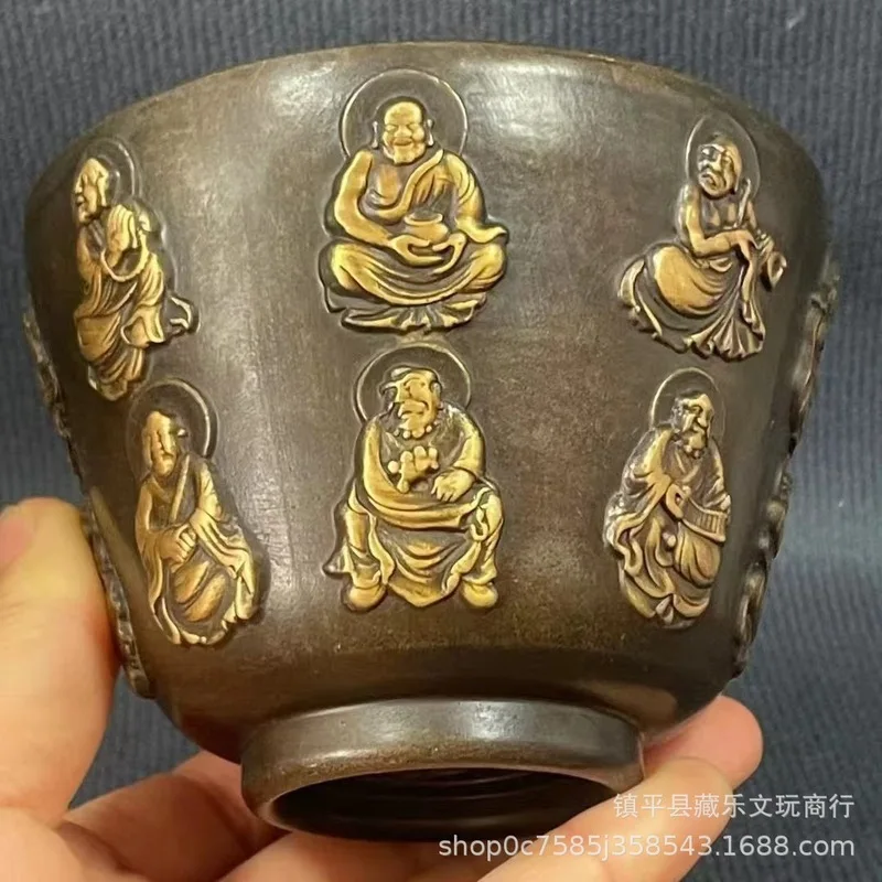Pure copper Arhat Buddha bowl, copper cup, Buddha cup, Buddhist temple offering cup, treasure bowl, peace desktop decoration, Ch