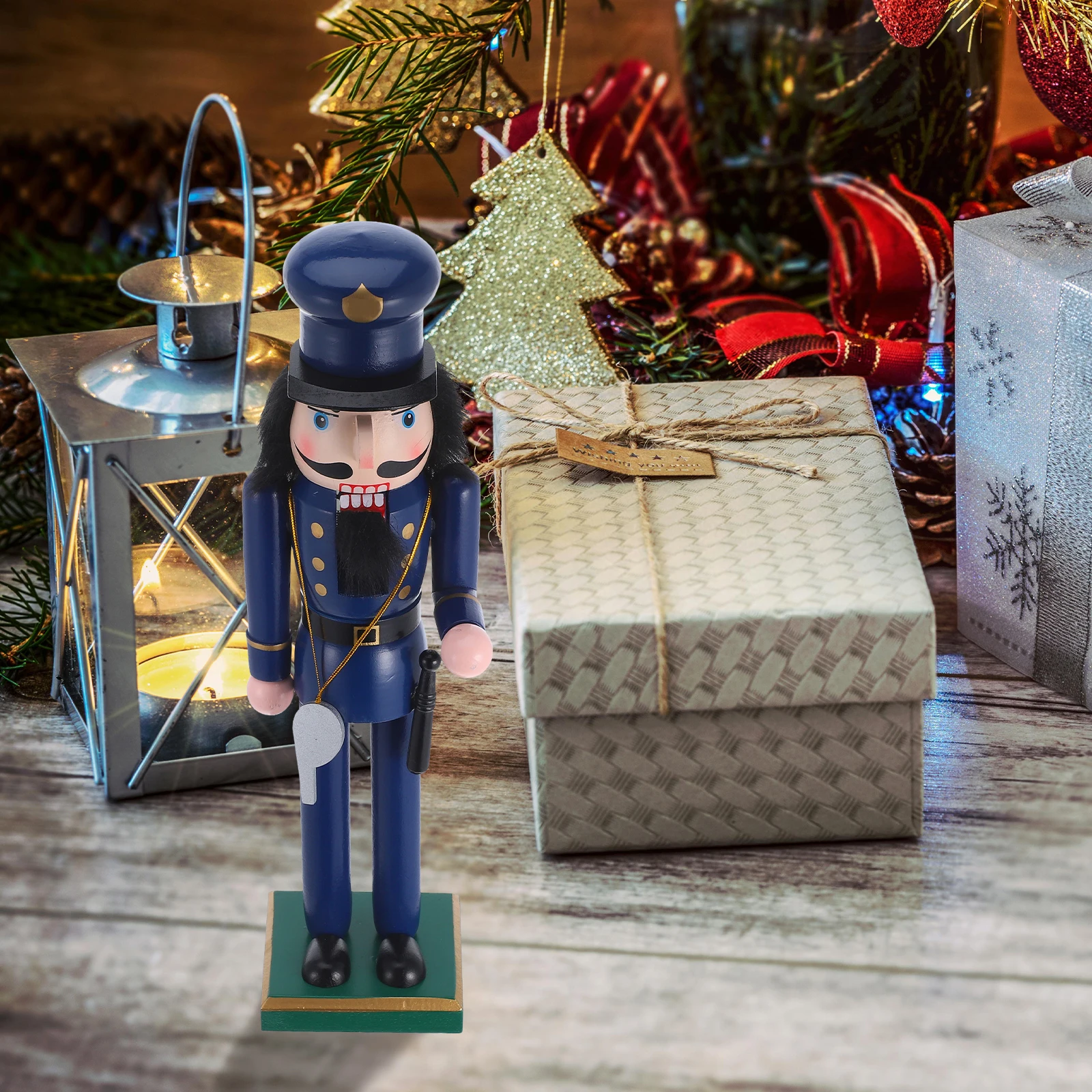 

36Cm Police Theme Nutcracker Statue for Christmas Decor Wooden Table Centerpiece Mantel Shelf Decoration Xmas Holiday Ornament