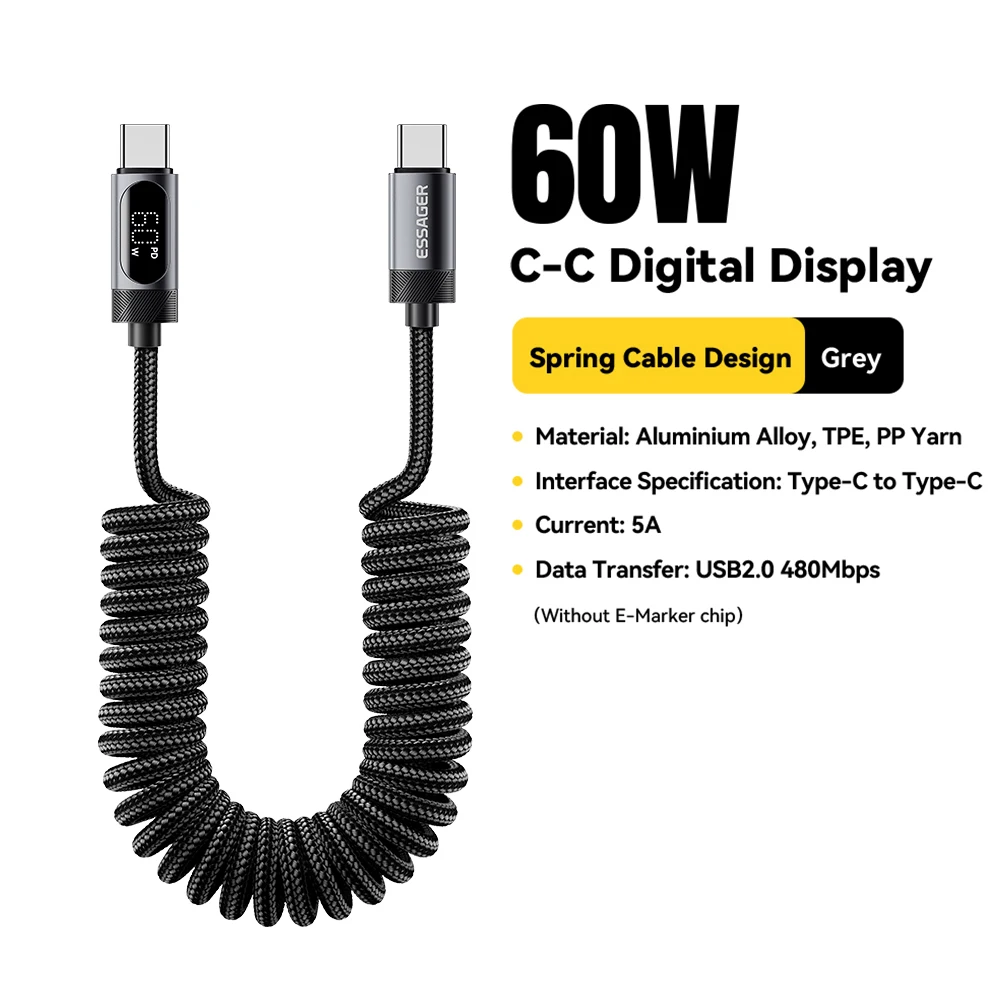 Essager 100 W Auto-Feder-Typ-C-Kabel für iPhone 17 16 15 Pro Xiaomi Samsung PD Schnellladung für MacBook iPad Typ-C-Kabel