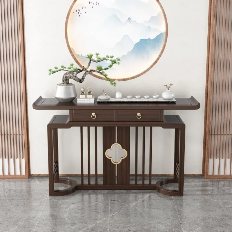 

New Chinese-style entrance table Entry to the entrance cabinet Solid wood Simple old elm entrance table Partition Zen strip tabl
