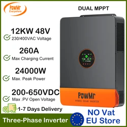 Powmr 12kw Driefasige Hybride Zonne-Energie Omvormer 48V Dc 230/400V Ac Gebouwd 260a Dual Mppt Solar Lading Max Pv 800vdc Geschikt Voor Lithium