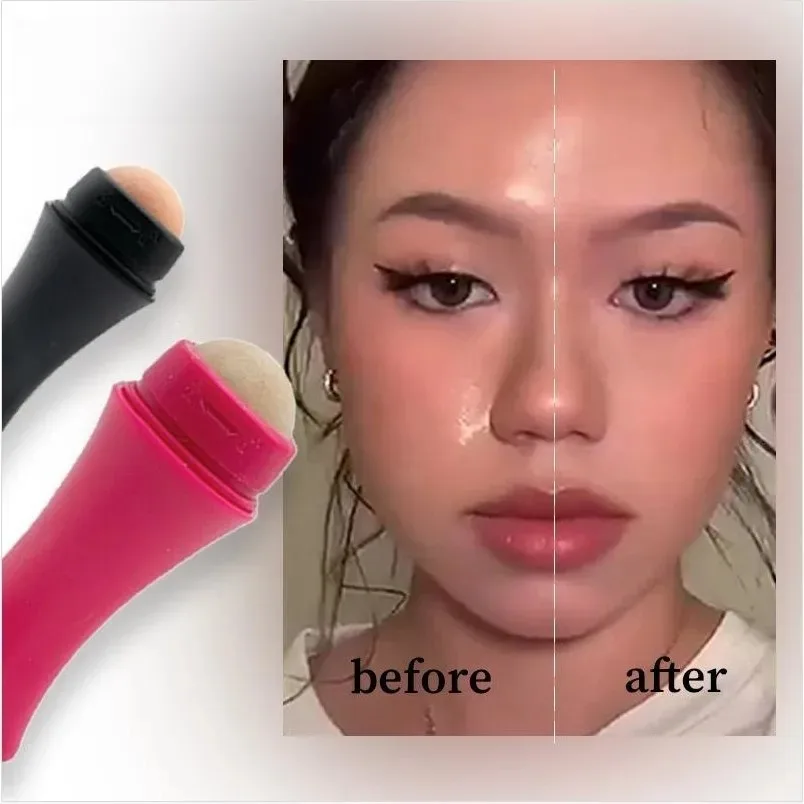 火山オイル吸収ローラー - マット肌用携帯フェイスブロッティングローラー、再利用可能なオイルコントロールストーンローラー、天然ミネラル