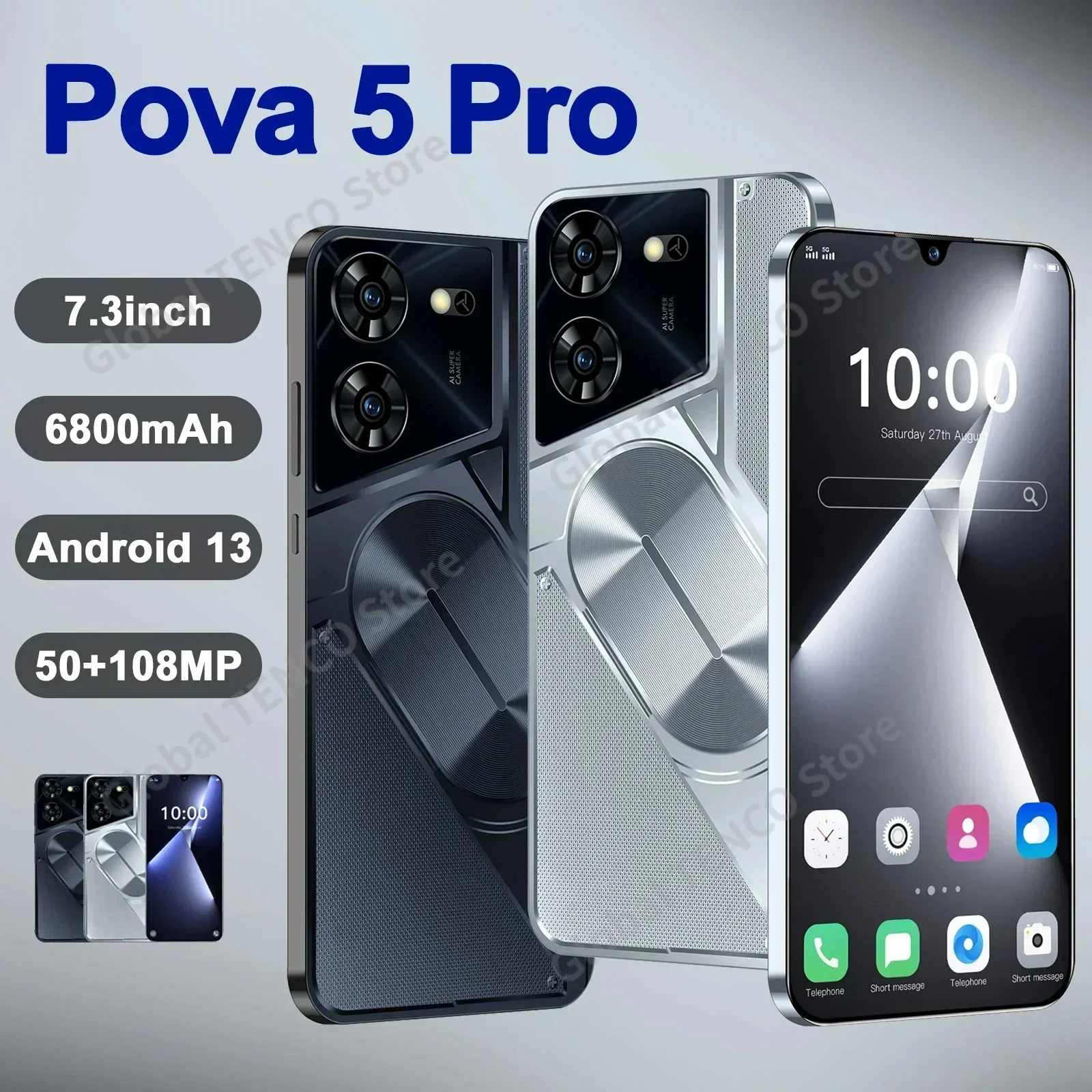 

Original Pova 5Pro smartphone 5g Global Version Dimensity 9300 16G+1TB 6800mAh 4G Cellphone Android Mobile Phone NFC used phones